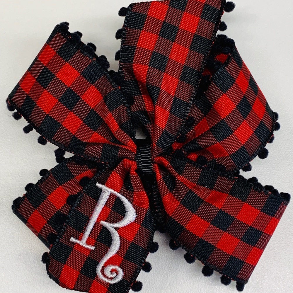 Any Initial Monogram Plaid 4 inch Hair Bow